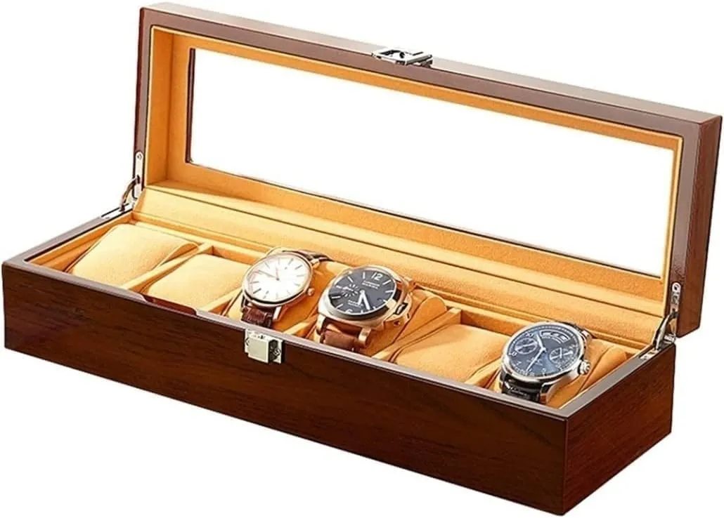 Watch Box Holder 6 Slot Storage Wood Display Jewelry Organizer Case