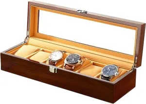 Watch Box Holder 6 Slot Storage Wood Display Jewelry Organizer Case