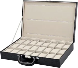 Watch Box Watch Case Watch Organizer Display Crocodile Pattern PU Leather 24 Slots 12 Positions Watch Box Watch Holder Tray Storage Case Watch Organiser Men