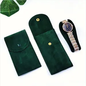 Watch Pouch, Watch Roll, Watch Travel Case for Men and Women Portable Velvet Watch Pouch Watch Storage Bag ​and Organizer Protective Watch Box Pouch with ,for watches and jewelry （2 Pieces）