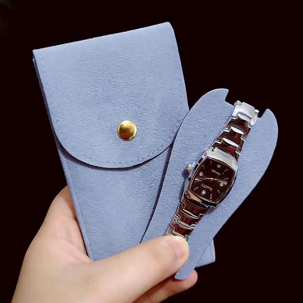 Watch Pouch, Watch Roll, Watch Travel Case for Men and Women Portable Velvet Watch Pouch Watch Storage Bag ​and Organizer Protective Watch Box Pouch with (light blue)