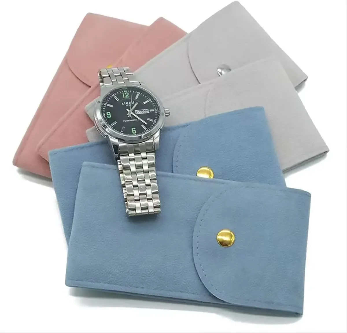 Watch Pouch, Watch Roll, Watch Travel Case for Men and Women Portable Velvet Watch Pouch Watch Storage Bag ​and Organizer Protective Watch Box Pouch with (light blue)