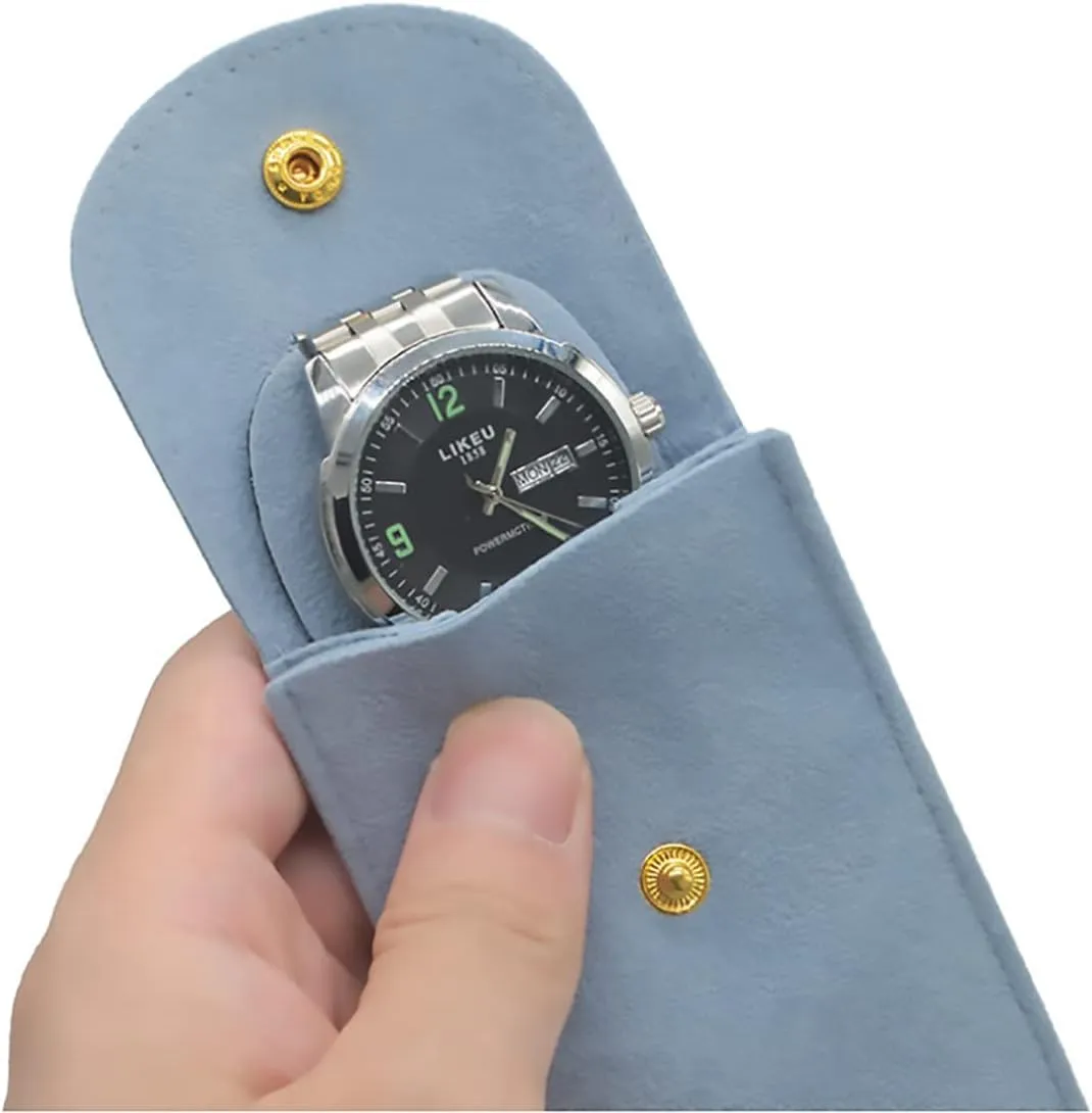Watch Pouch, Watch Roll, Watch Travel Case for Men and Women Portable Velvet Watch Pouch Watch Storage Bag ​and Organizer Protective Watch Box Pouch with (light blue)
