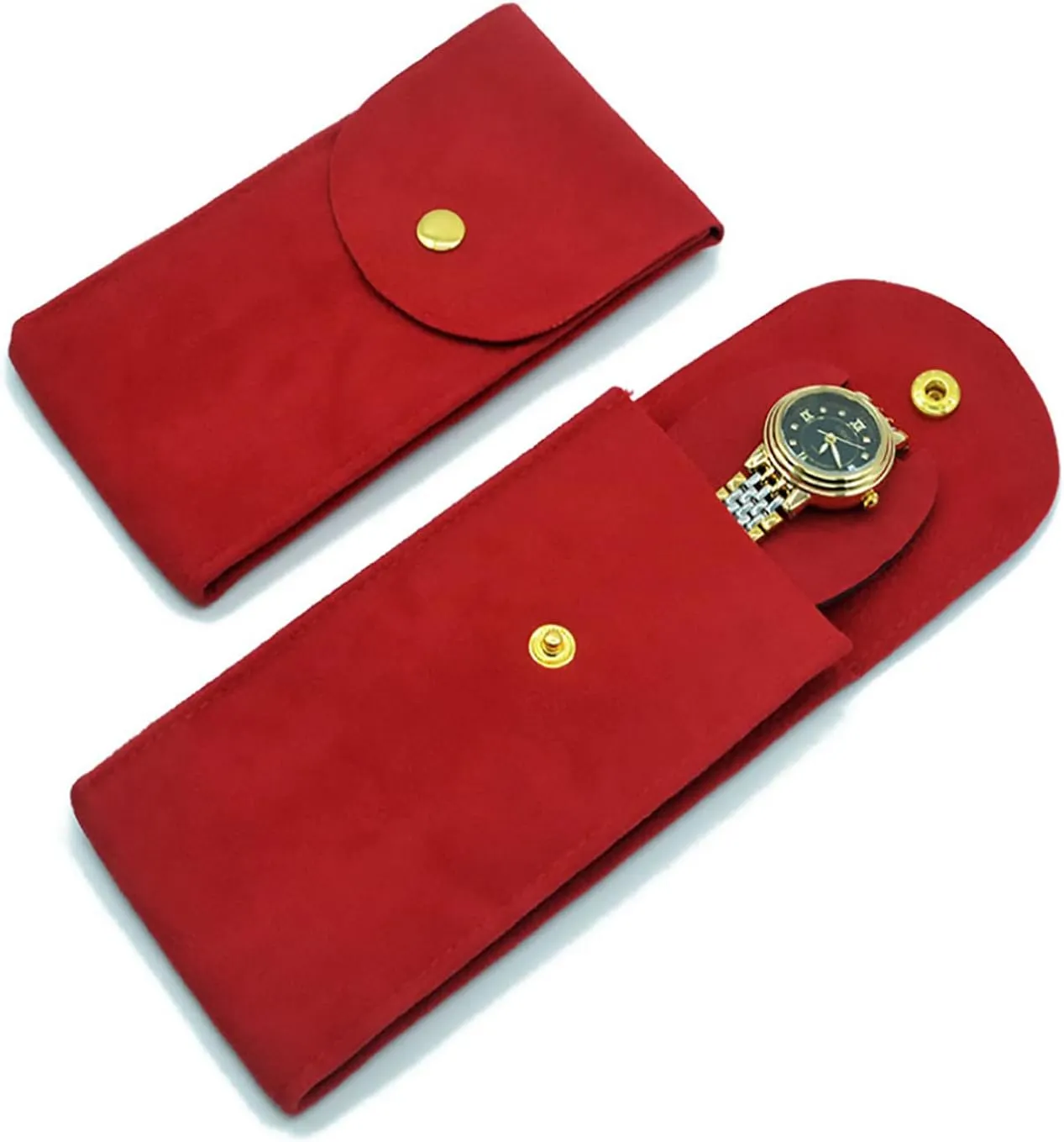 Watch Pouch, Watch Roll, Watch Travel Case for Men and Women Portable Velvet Watch Pouch Watch Storage Bag ​and Organizer Protective Watch Box Pouch with (Red)