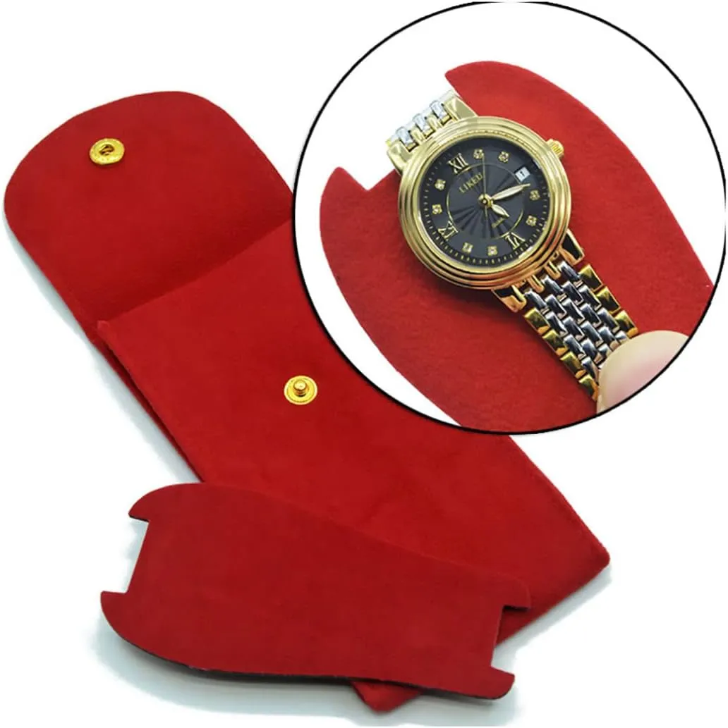 Watch Pouch, Watch Roll, Watch Travel Case for Men and Women Portable Velvet Watch Pouch Watch Storage Bag ​and Organizer Protective Watch Box Pouch with (Red)
