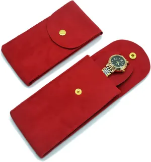 Watch Pouch, Watch Roll, Watch Travel Case for Men and Women Portable Velvet Watch Pouch Watch Storage Bag ​and Organizer Protective Watch Box Pouch with (Red)