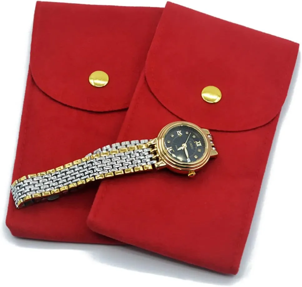 Watch Pouch, Watch Roll, Watch Travel Case for Men and Women Portable Velvet Watch Pouch Watch Storage Bag ​and Organizer Protective Watch Box Pouch with (Red)