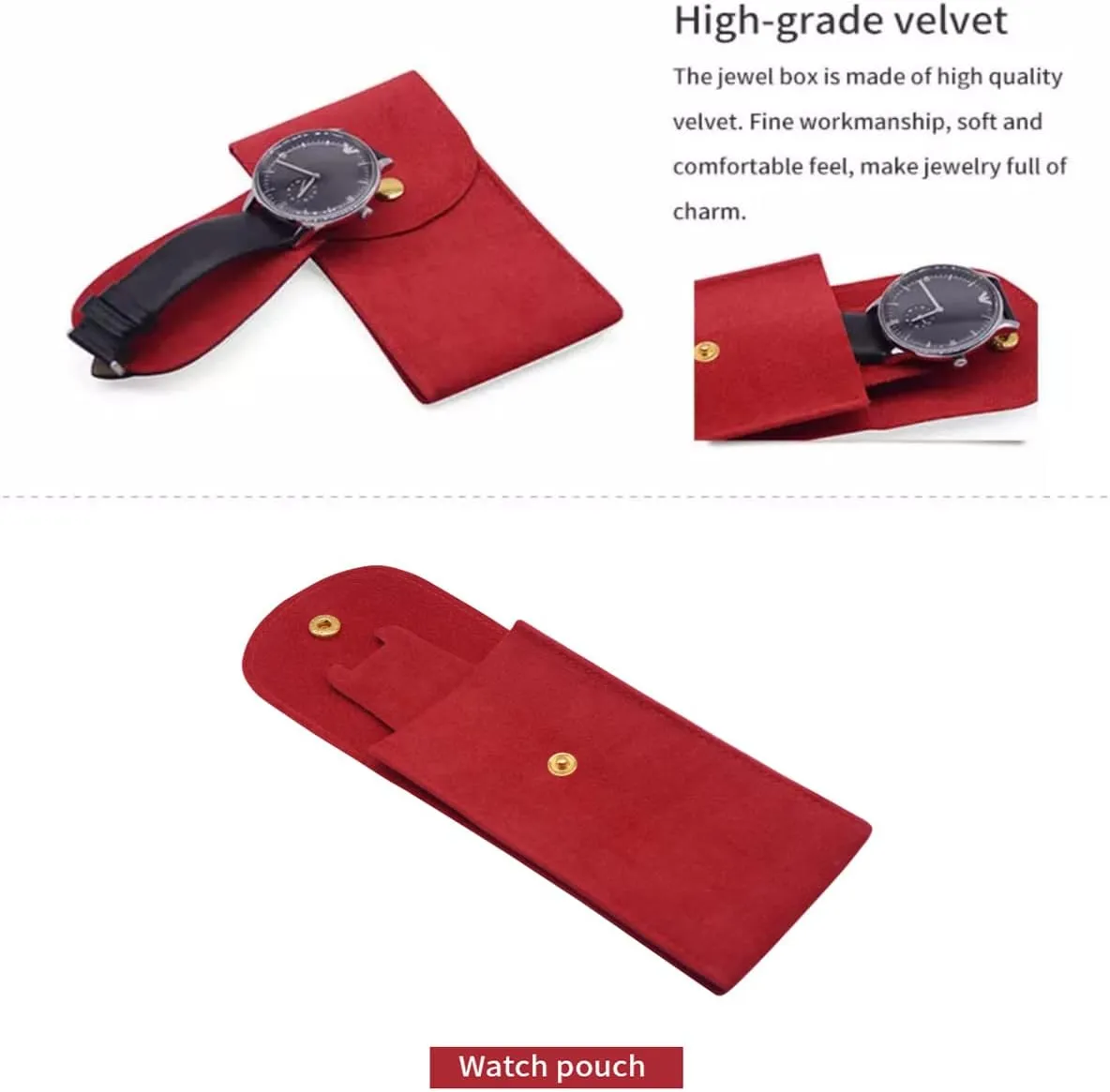 Watch Pouch, Watch Roll, Watch Travel Case for Men and Women Portable Velvet Watch Pouch Watch Storage Bag ​and Organizer Protective Watch Box Pouch with (Red)