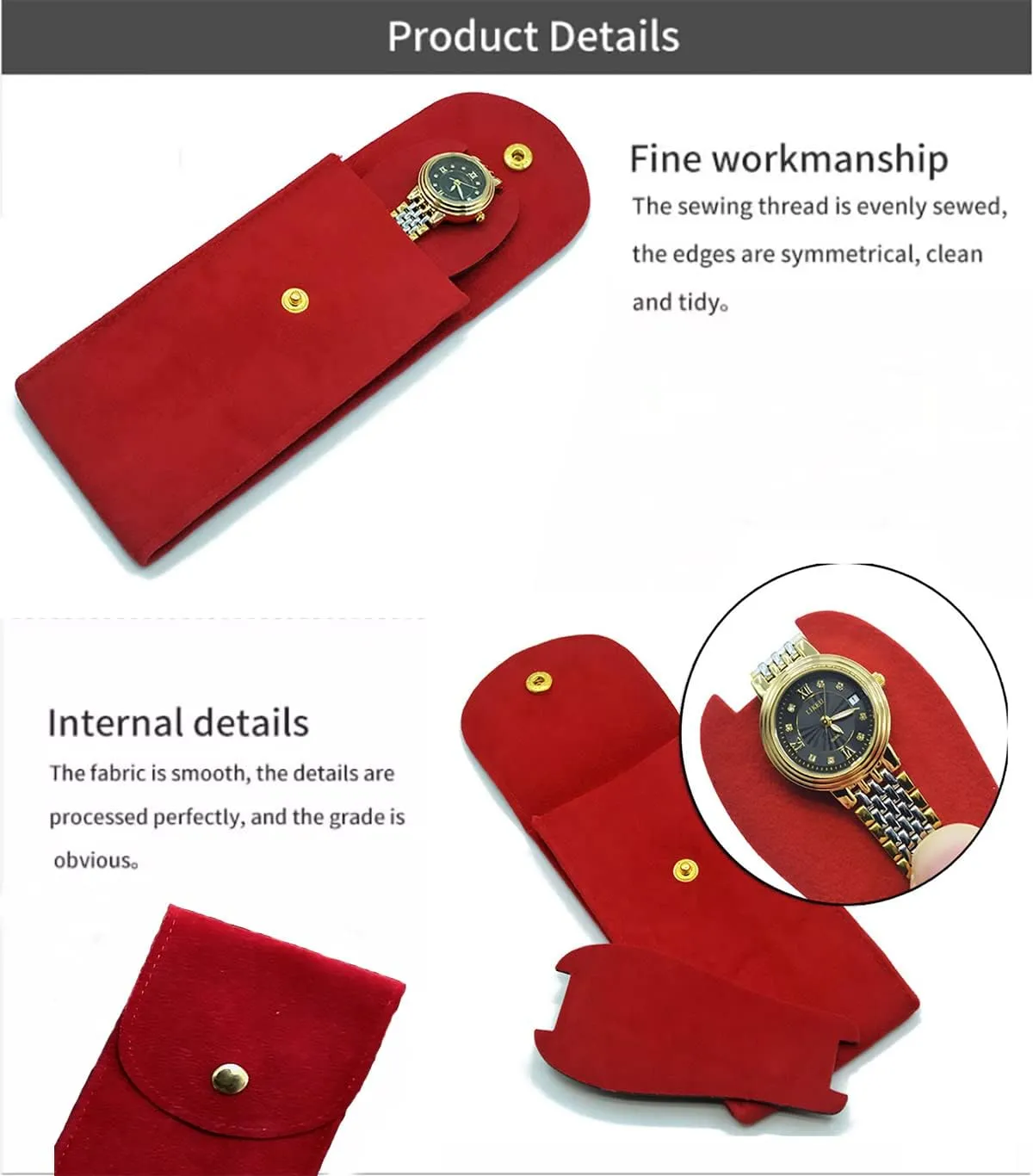 Watch Pouch, Watch Roll, Watch Travel Case for Men and Women Portable Velvet Watch Pouch Watch Storage Bag ​and Organizer Protective Watch Box Pouch with (Red)