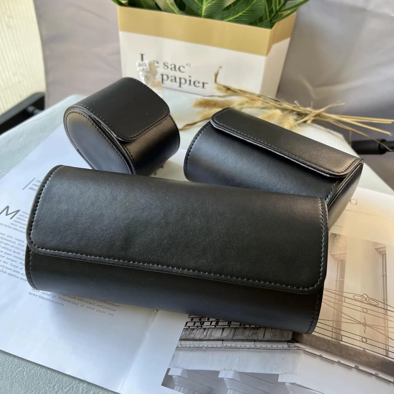 Watch Roll Travel Case - Handmade Leather Watch Rolls Box for Man - Travel Watch Roll with Velvet to Protection - Watch Roll Organizer to Home Secure Storage