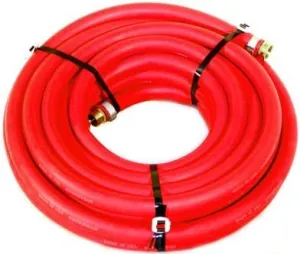 Water Hose Continental ContiTech 1/2" x 75’ RED RUBBER Industrial 200psi with Brass Fittings - Heavy Duty - USA