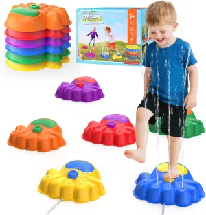 Water Spraying & Light Up Stepping Stones for Kids, 6 Pcs Durable Non-Slip Toddler Stepping Stones, Indoor/Outdoor Games Toys for Kids, Obstacle Course for Kids 3  Years Old (Only 2Pcs Can Spraying)