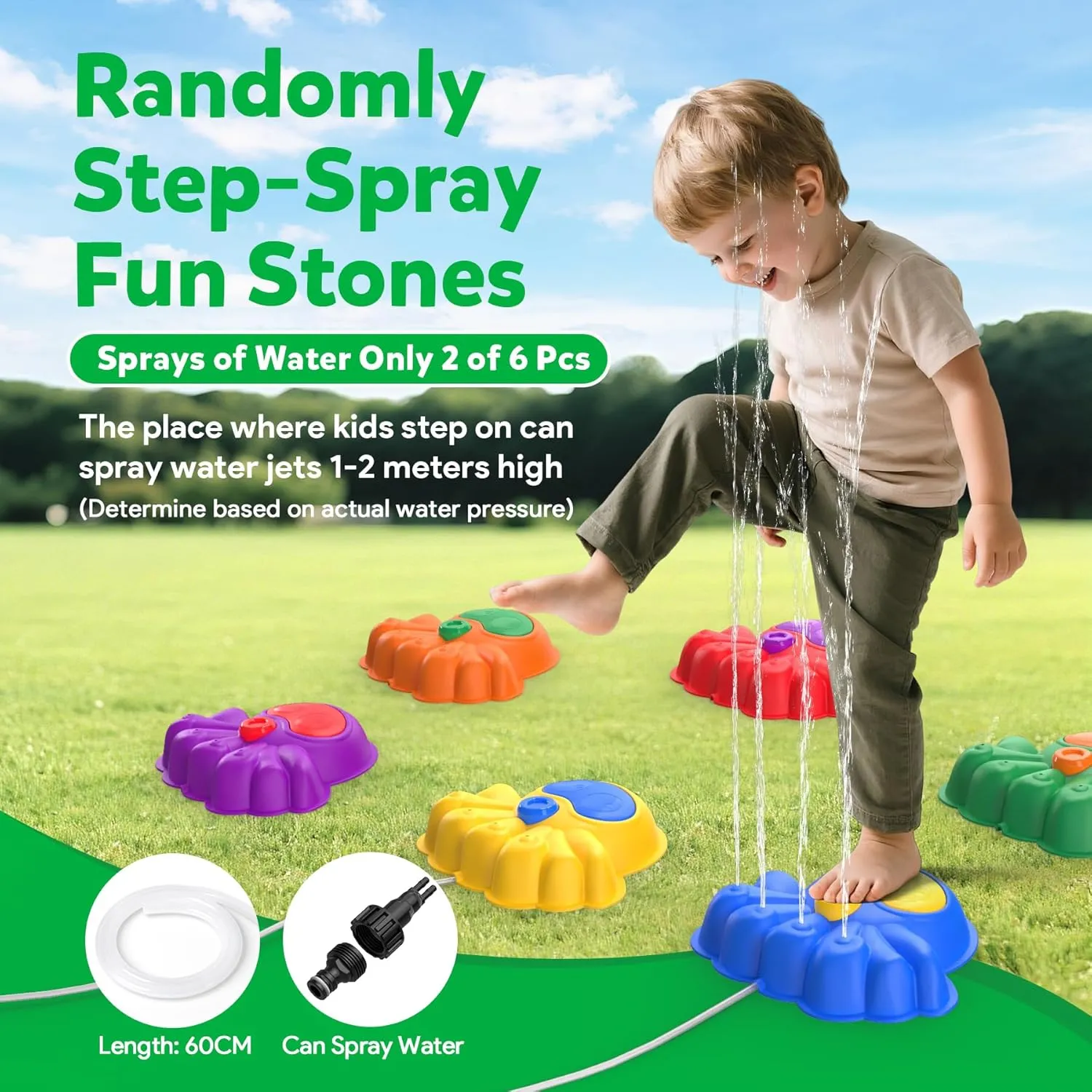 Water Spraying & Light Up Stepping Stones for Kids, 6 Pcs Durable Non-Slip Toddler Stepping Stones, Indoor/Outdoor Games Toys for Kids, Obstacle Course for Kids 3  Years Old (Only 2Pcs Can Spraying)