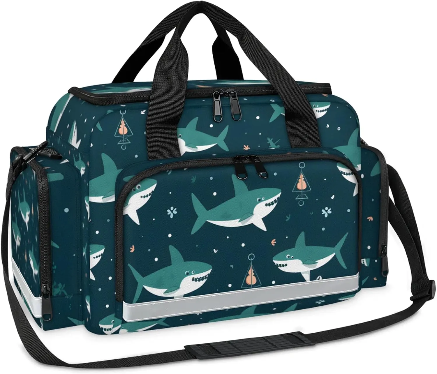 Waterproof Tactical Duffle Bag 25" Carry On Bag for EMT Tear-Resistant Gym Bag with Multi-Pocket & OSHA Reflective Travel Bags for Men Women Cute Shark