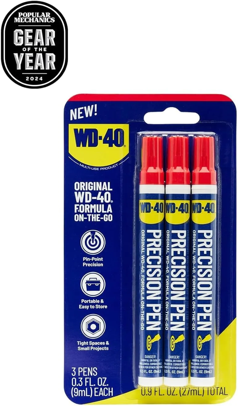 WD-40 Original Formula- Precision Pen On-The-Go, Lubrication with Pin-Point Precision, Controlled Flow. Portable, Easy to Hold, Easy to Store, Ideal for Small and Tights Spaces, 0.3 fl oz [3-Pack]