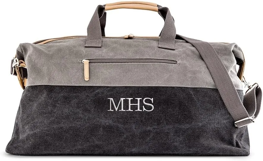 Weddingstar Customizable Large Canvas Travel Duffle Bag - Black & Gray