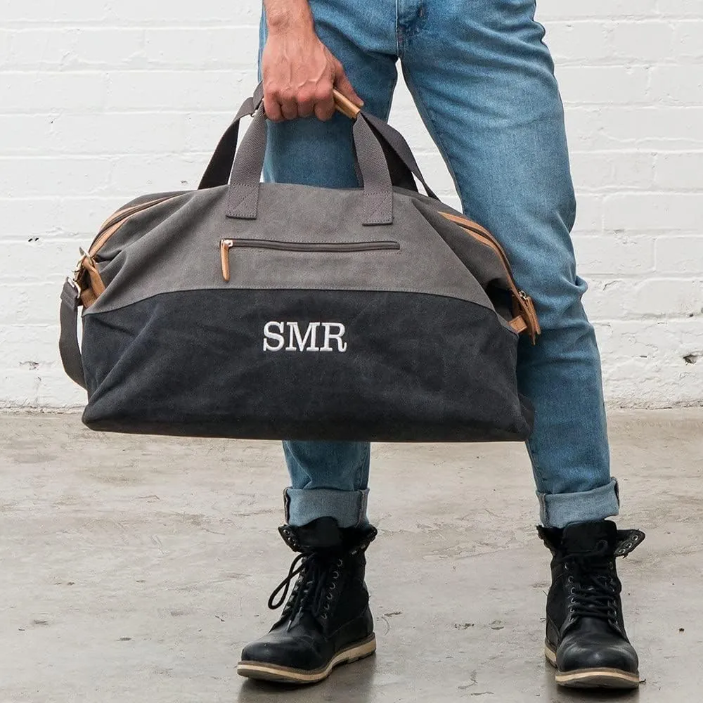 Weddingstar Customizable Large Canvas Travel Duffle Bag - Black & Gray