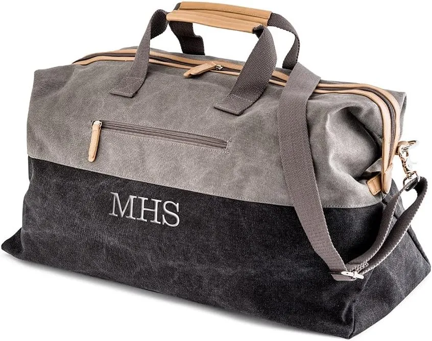 Weddingstar Customizable Large Canvas Travel Duffle Bag - Black & Gray