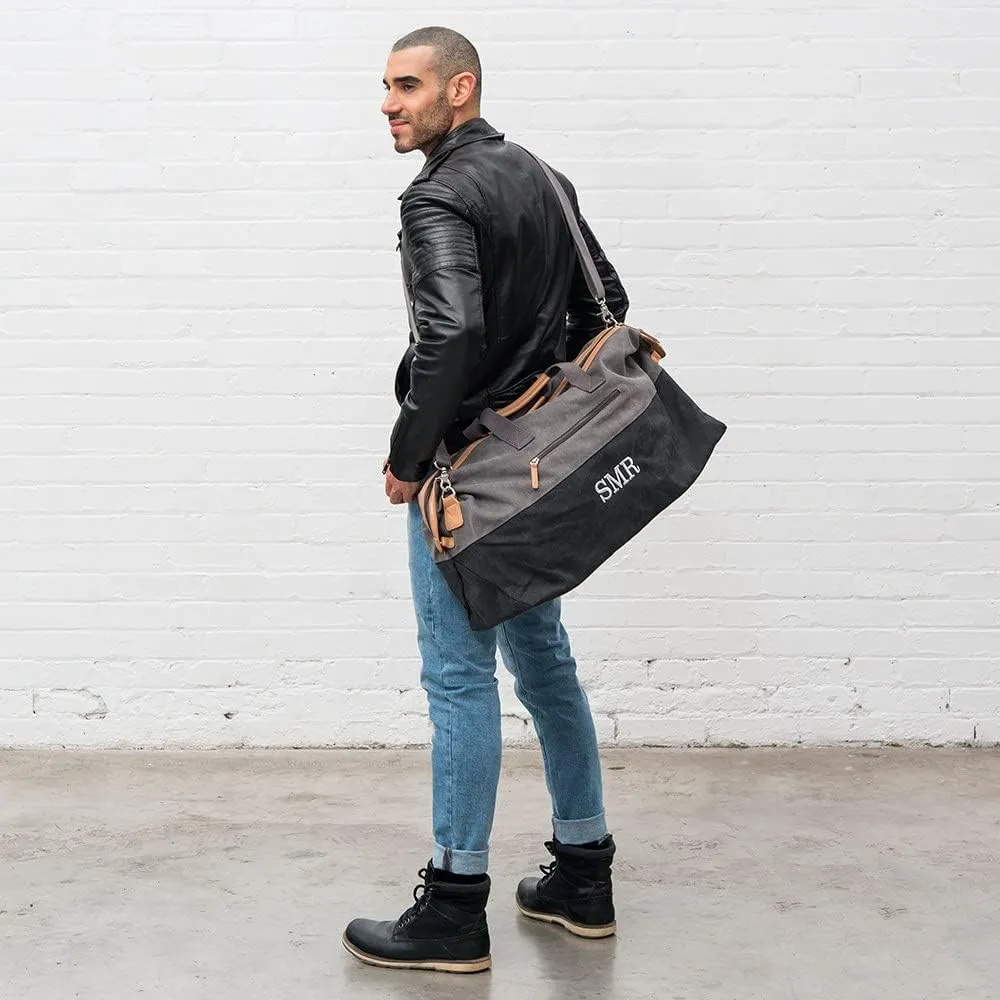 Weddingstar Customizable Large Canvas Travel Duffle Bag - Black & Gray