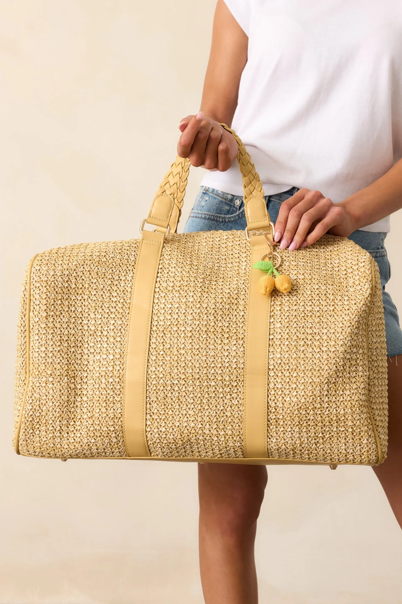 Weekend Trip Tan Natural Rattan Duffle Bag