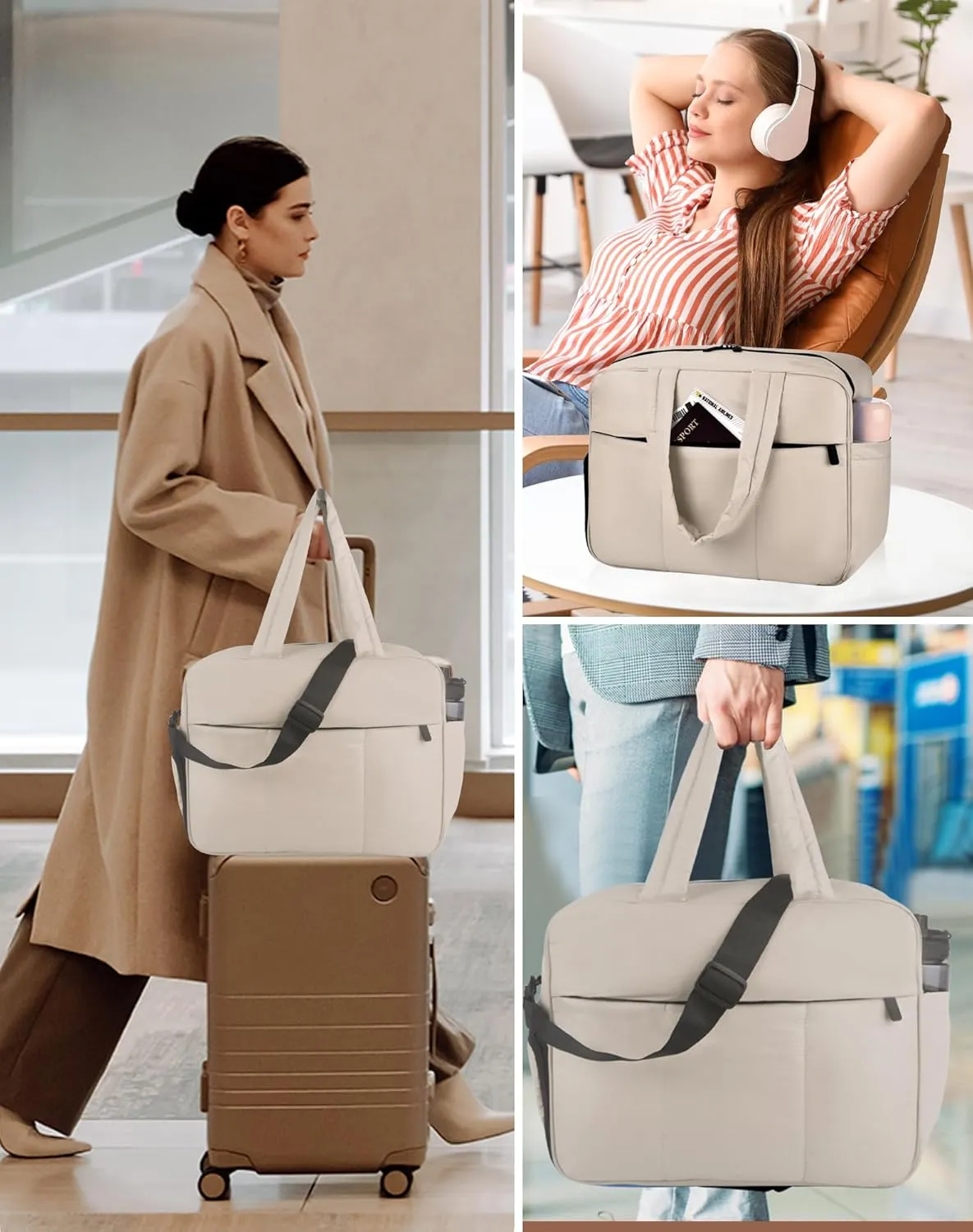 Weekender Bags for Women, Lightweight Puffer Tote Overnight Weekend Carry On Gym Duffle Bag with Shoe Compartment for Travel