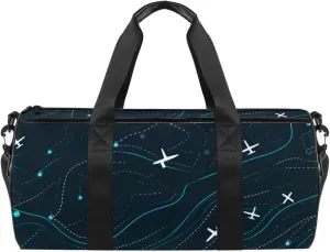Weekender Travel Bag,Small Gym Bag,Airplane Line Gray Print,Gym Duffle Bag