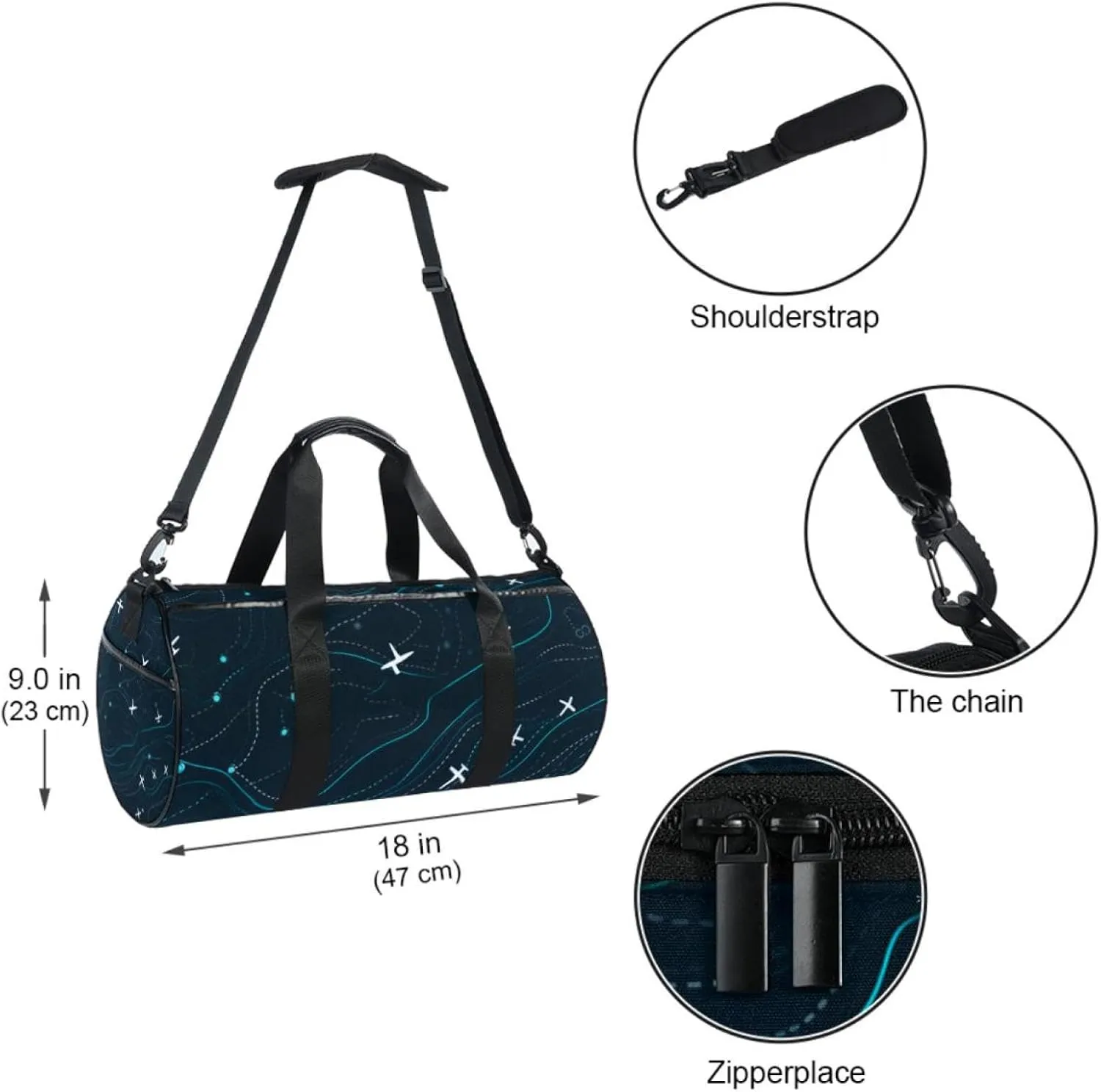 Weekender Travel Bag,Small Gym Bag,Airplane Line Gray Print,Gym Duffle Bag