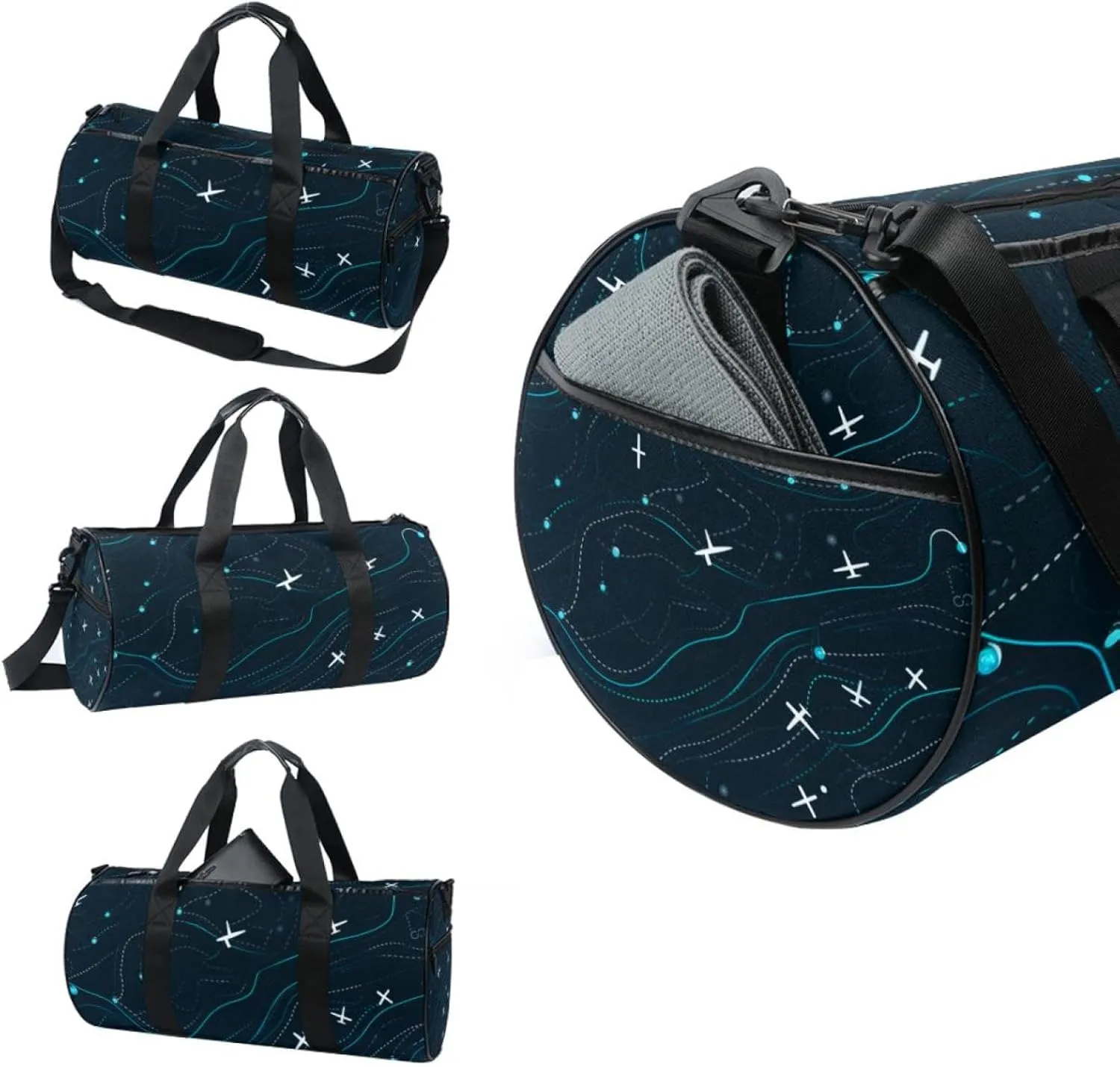 Weekender Travel Bag,Small Gym Bag,Airplane Line Gray Print,Gym Duffle Bag