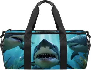 Weekender Travel Bag,Small Gym Bag,Angry Shark in Forest Ocean,Gym Duffle Bag