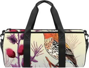 Weekender Travel Bag,Small Gym Bag,Bird Purple Flower Bush,Gym Duffle Bag