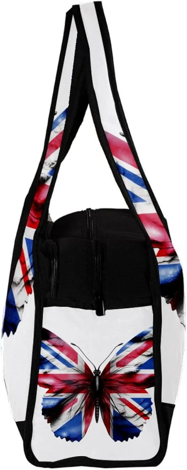 Weekender Travel Bag,Small Gym Bag,British Flag Butterfly Flying,Gym Duffle Bag