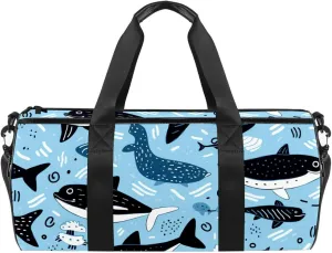 Weekender Travel Bag,Small Gym Bag,Cartoon Dolphin Fish Sea Black Blue,Gym Duffle Bag