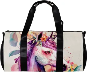 Weekender Travel Bag,Small Gym Bag,Colored Flower Bush Unicorn,Gym Duffle Bag
