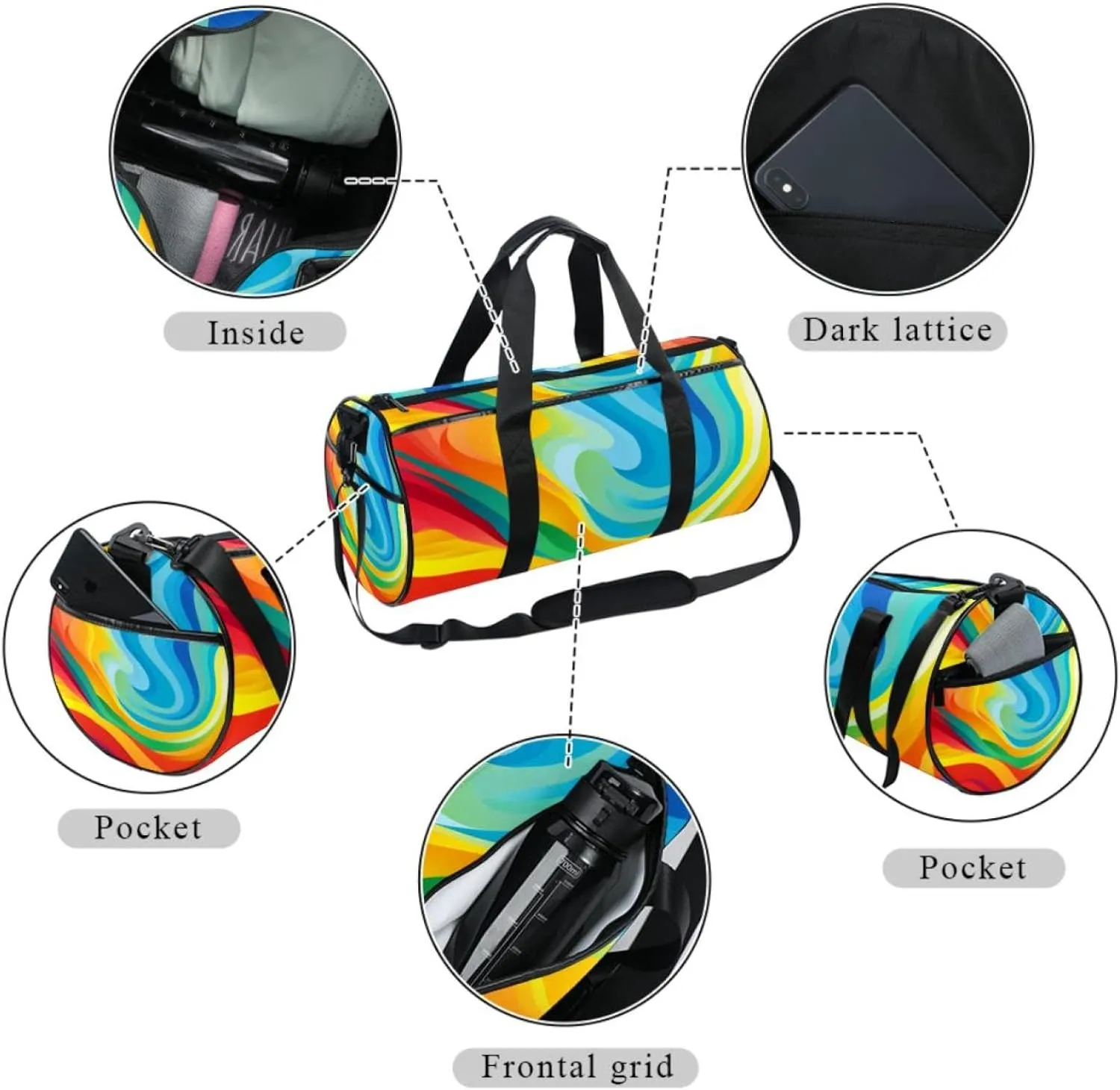 Weekender Travel Bag,Small Gym Bag,Colored Stripes Rainbow,Gym Duffle Bag