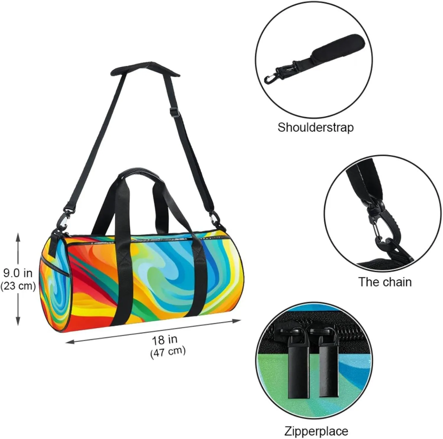 Weekender Travel Bag,Small Gym Bag,Colored Stripes Rainbow,Gym Duffle Bag