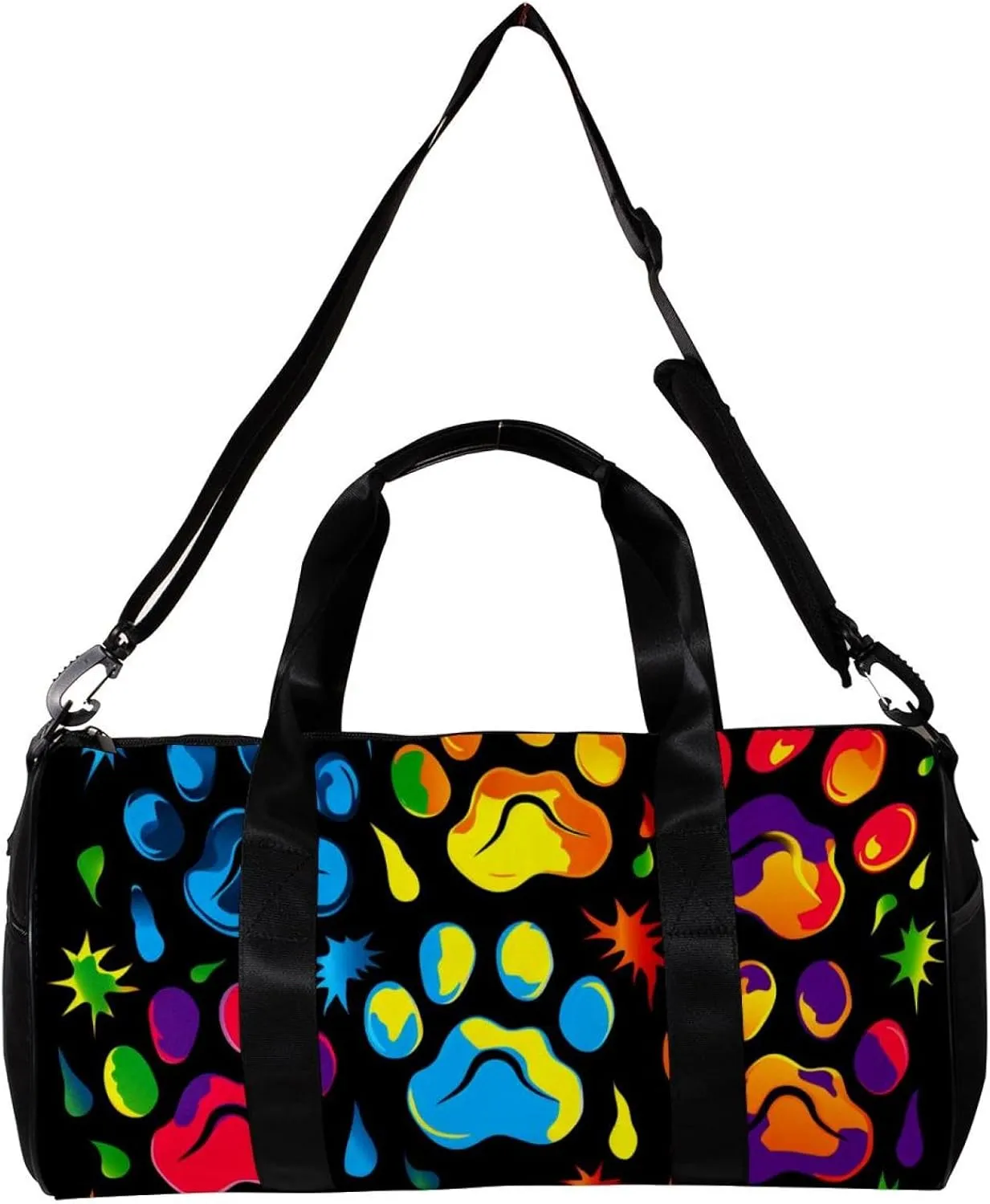 Weekender Travel Bag,Small Gym Bag,Colorful Dog Paw Print,Gym Duffle Bag