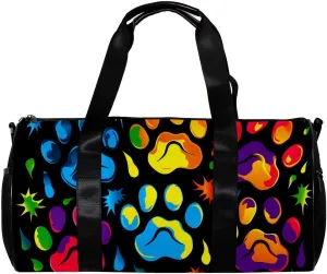 Weekender Travel Bag,Small Gym Bag,Colorful Dog Paw Print,Gym Duffle Bag