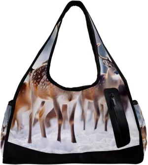Weekender Travel Bag,Small Gym Bag,Family Forest Noble Deer,Gym Duffle Bag