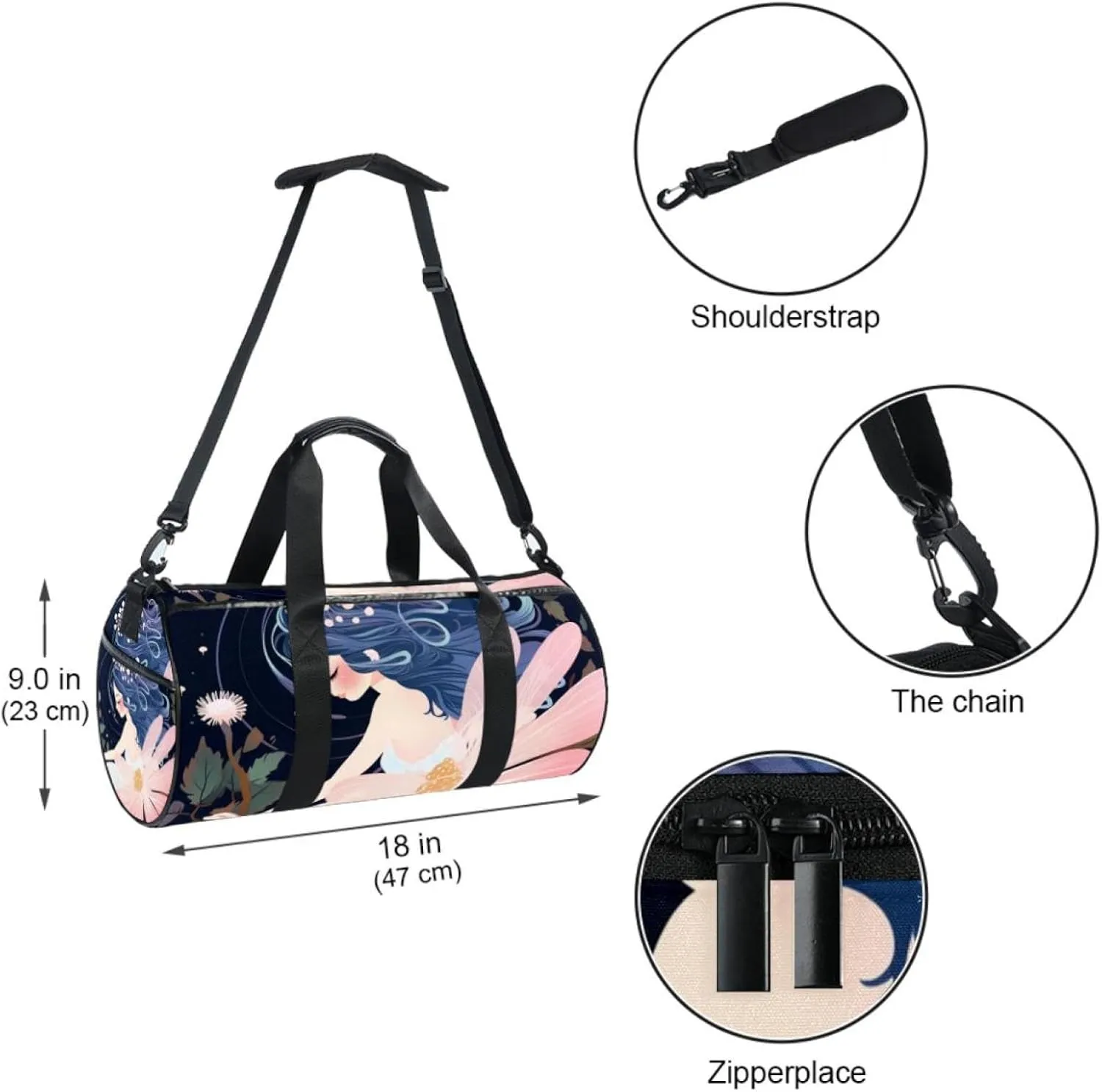 Weekender Travel Bag,Small Gym Bag,Fantasy Flower Flower Girl,Gym Duffle Bag