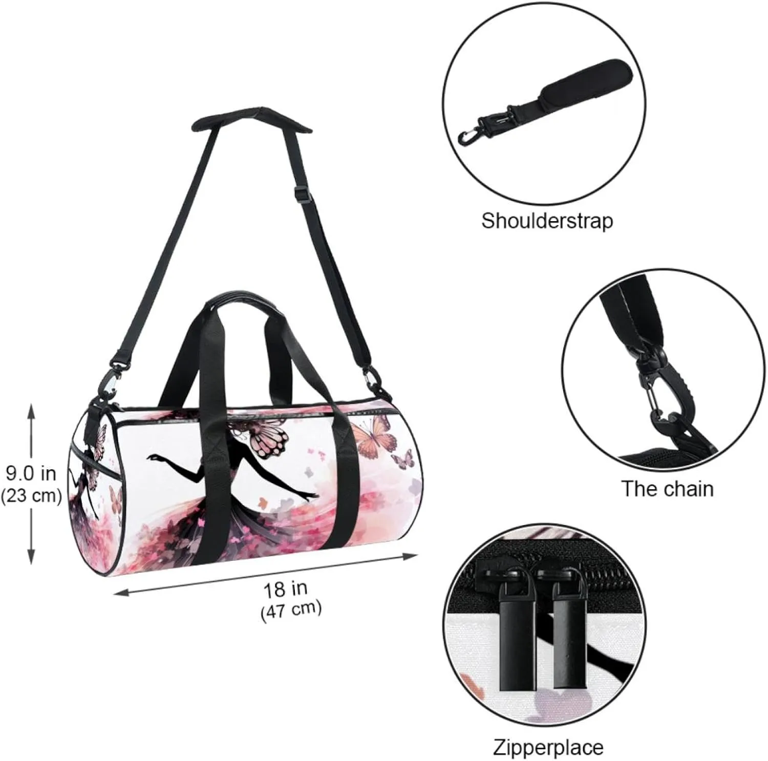 Weekender Travel Bag,Small Gym Bag,Forest Elf Butterfly Girl,Gym Duffle Bag