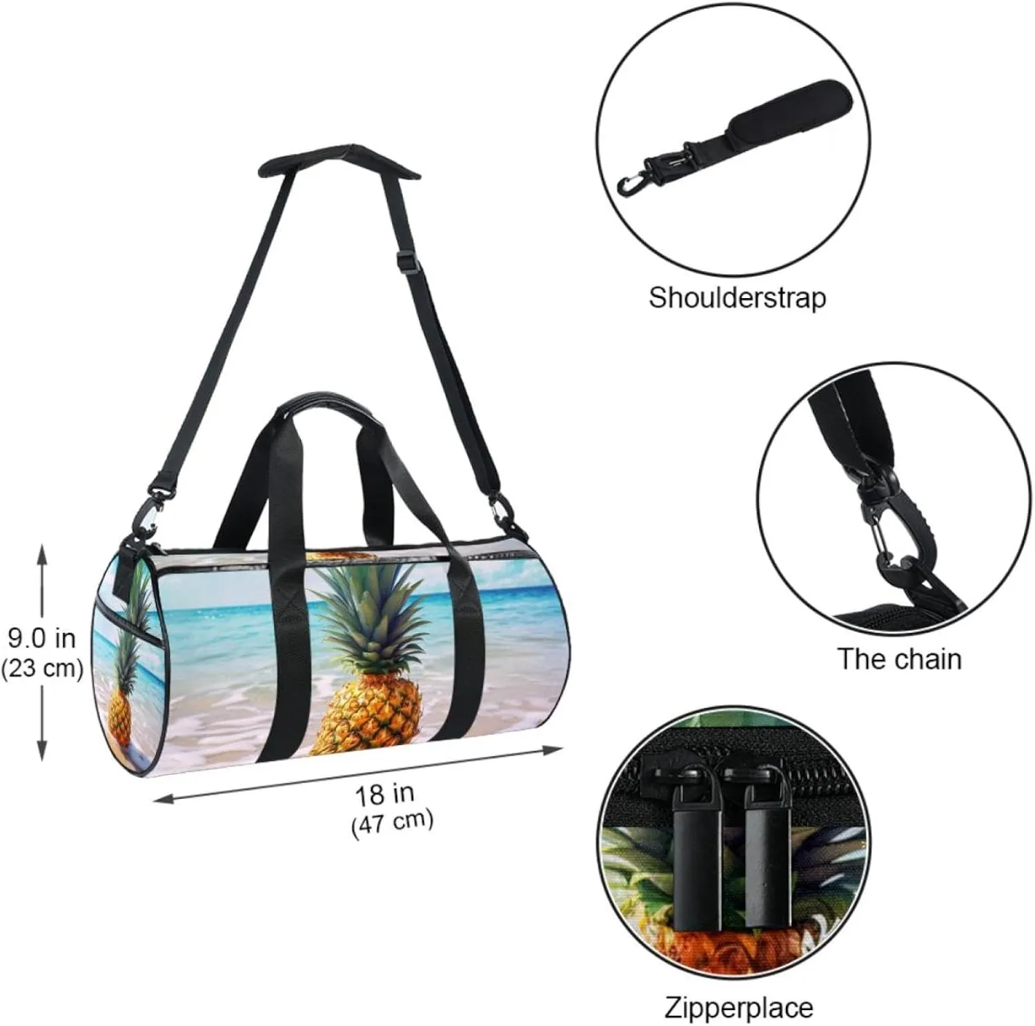 Weekender Travel Bag,Small Gym Bag,Sea Beach Pineapple,Gym Duffle Bag