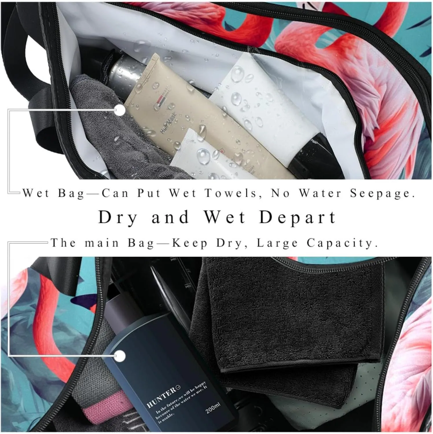 Weekender Travel Bag,Small Gym Bag,Tropical Leaves Background Flamingo,Gym Duffle Bag