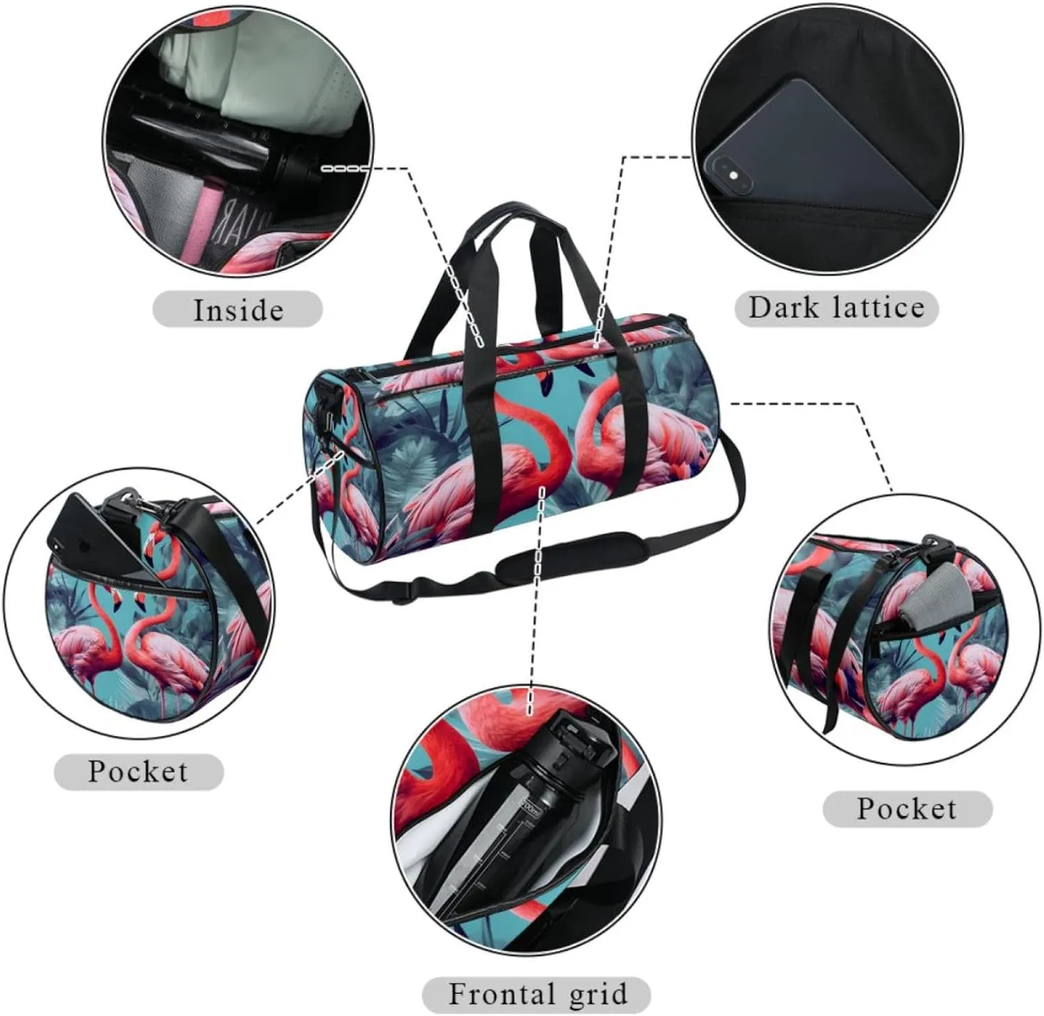Weekender Travel Bag,Small Gym Bag,Tropical Leaves Background Flamingo,Gym Duffle Bag