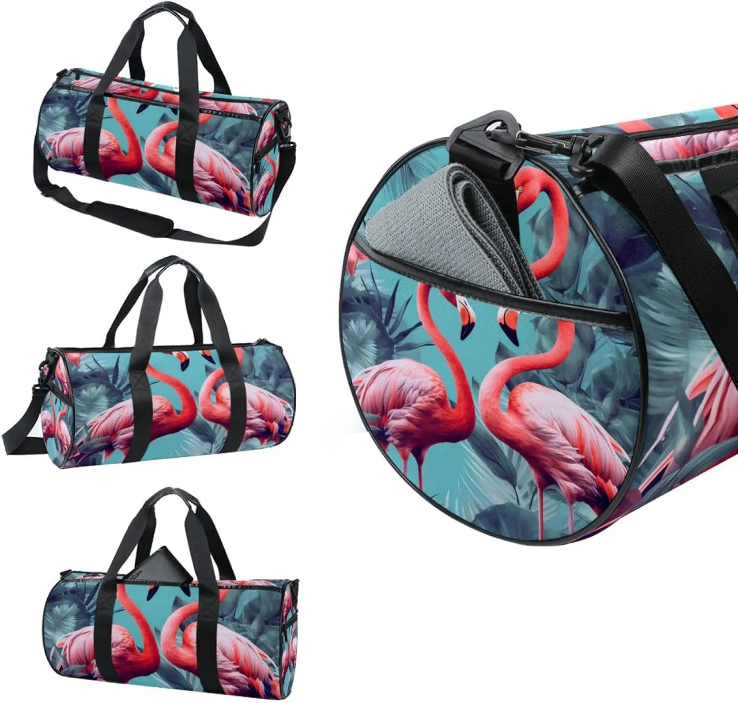 Weekender Travel Bag,Small Gym Bag,Tropical Leaves Background Flamingo,Gym Duffle Bag
