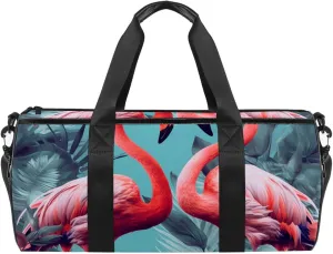 Weekender Travel Bag,Small Gym Bag,Tropical Leaves Background Flamingo,Gym Duffle Bag