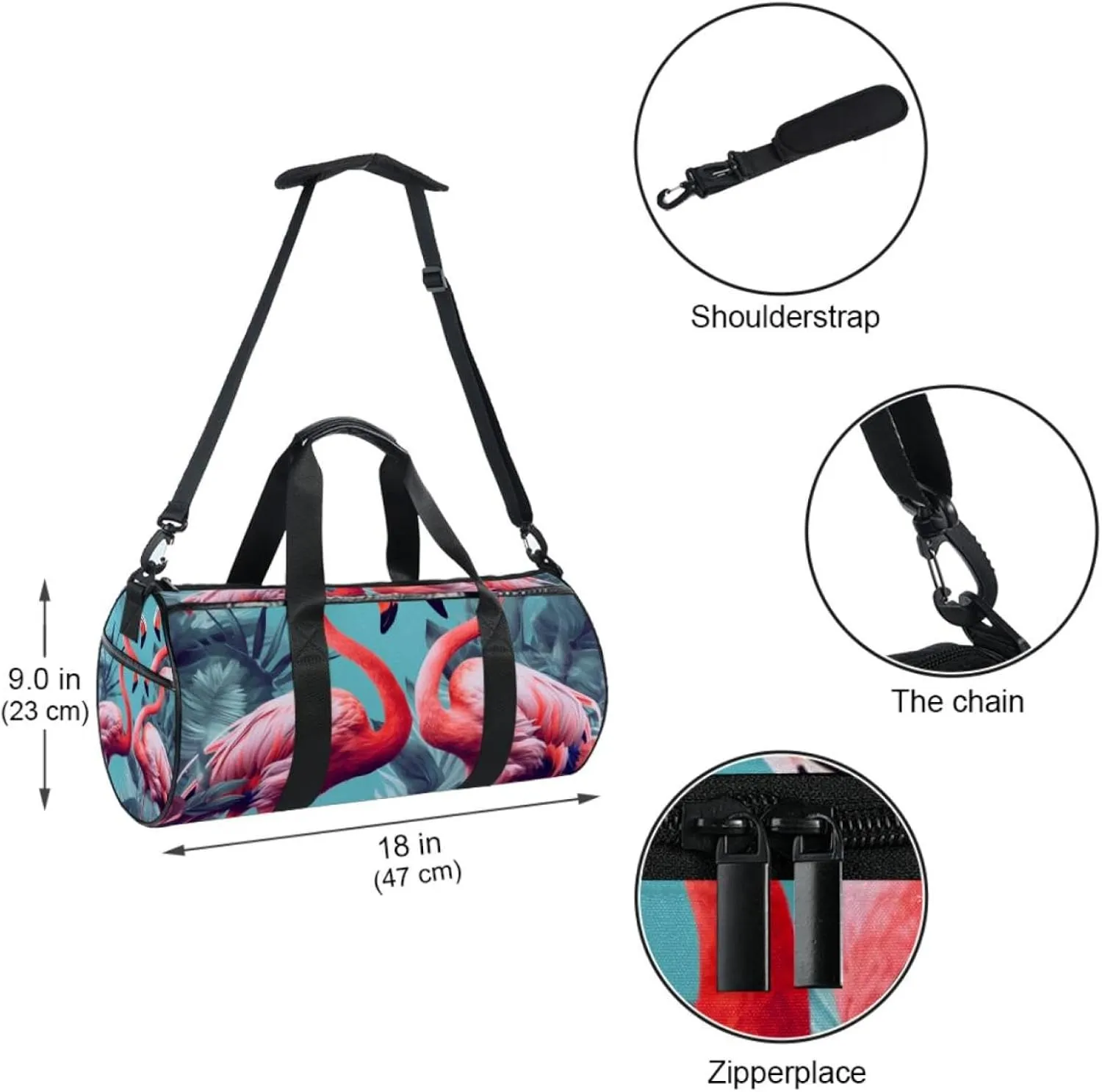 Weekender Travel Bag,Small Gym Bag,Tropical Leaves Background Flamingo,Gym Duffle Bag