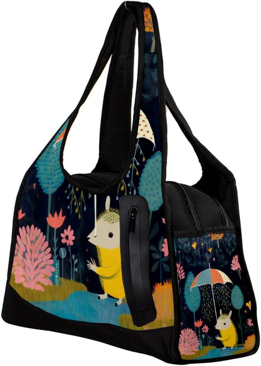 Weekender Travel Bag,Small Gym Bag,Umbrella Cartoon Forest Animal Raining,Gym Duffle Bag