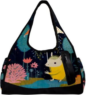 Weekender Travel Bag,Small Gym Bag,Umbrella Cartoon Forest Animal Raining,Gym Duffle Bag