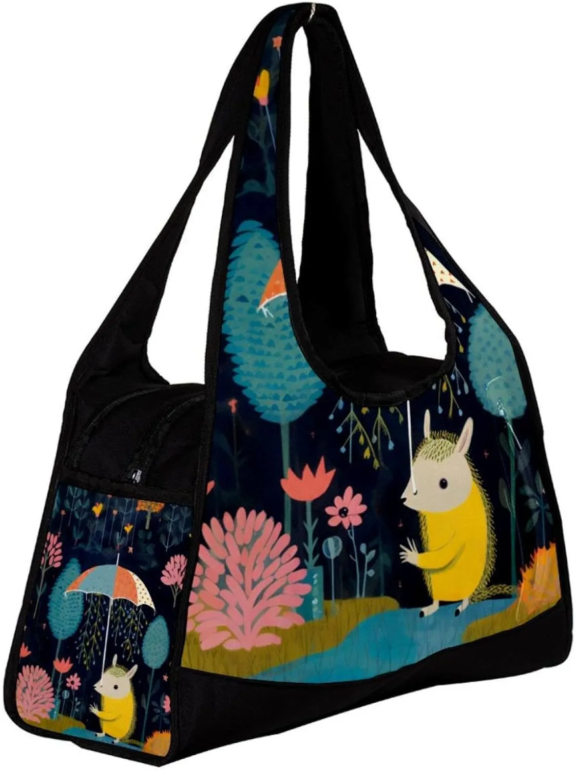 Weekender Travel Bag,Small Gym Bag,Umbrella Cartoon Forest Animal Raining,Gym Duffle Bag