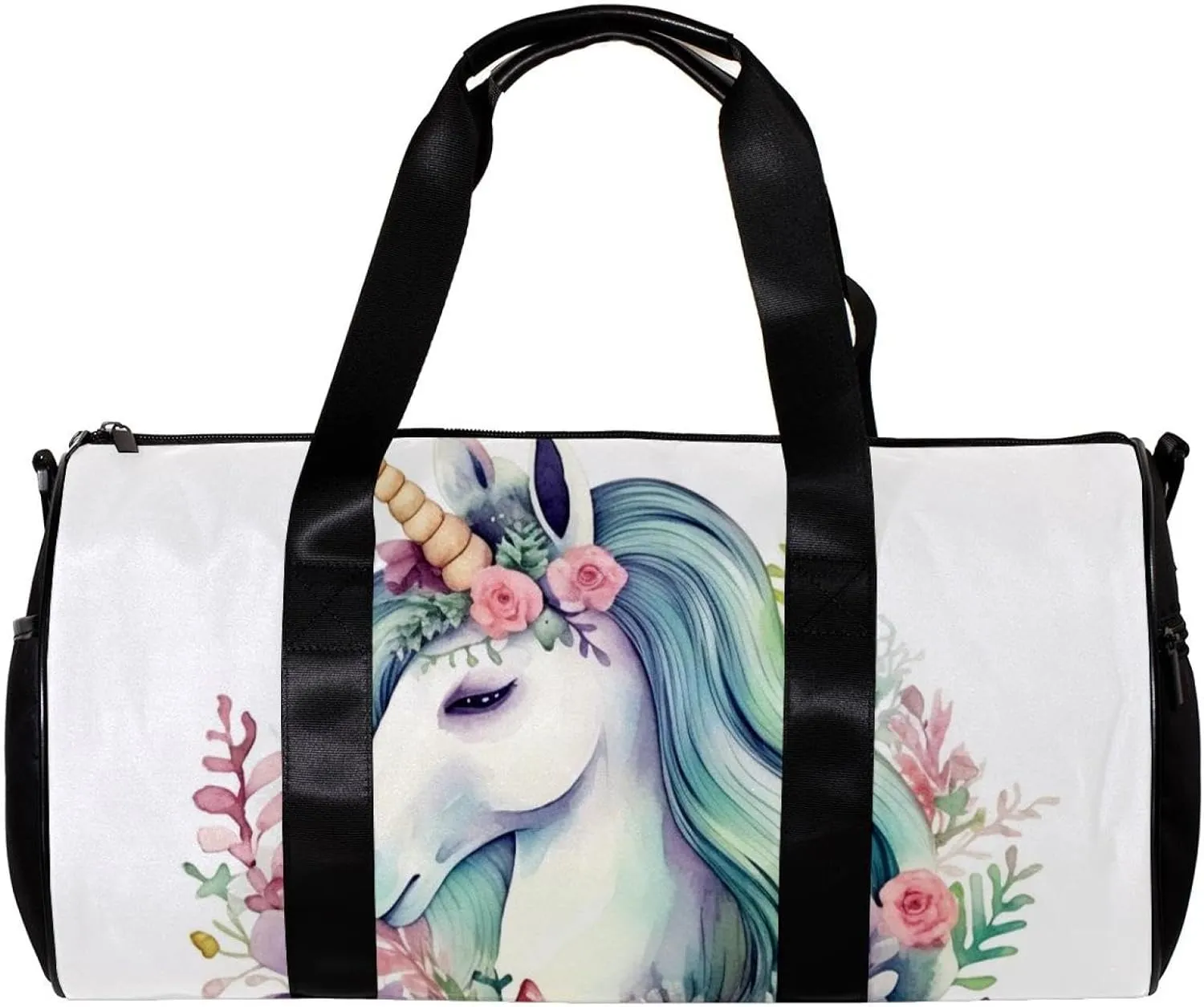 Weekender Travel Bag,Small Gym Bag,Unicorn Floral Bushes,Gym Duffle Bag